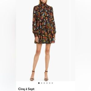 COPY - Cinq a Sept SZ 4 Multi-Colored Floral Long Sleeved High Neck Mini Dress …